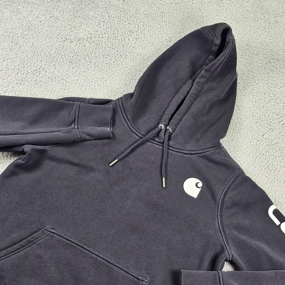 Carhartt Hoodie Womens‎ Small 4-6 Black Pullover Fleece Spell Out Relaxed Fit